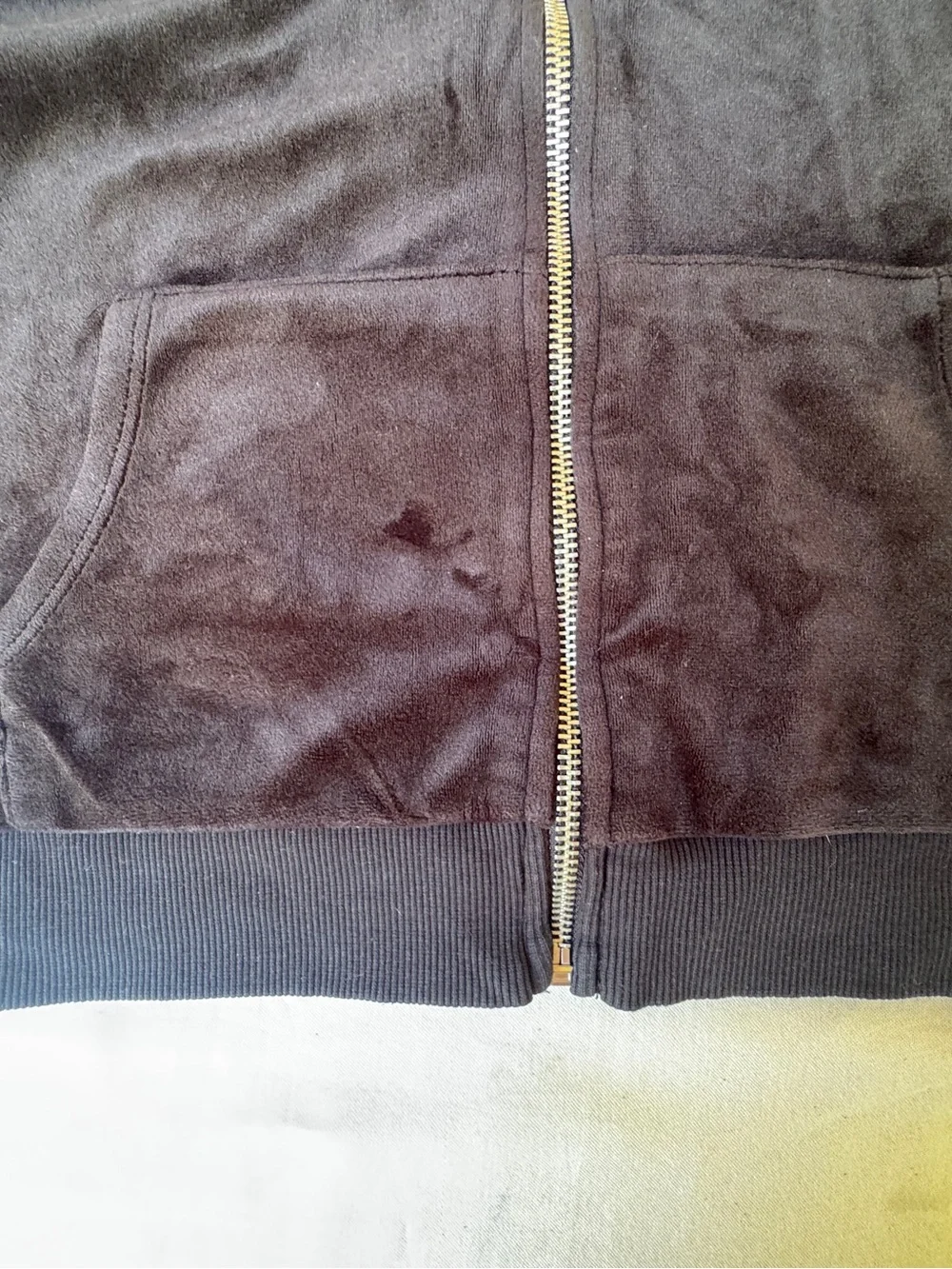Girls zip up hoodie black faux velvet Size 10-12
